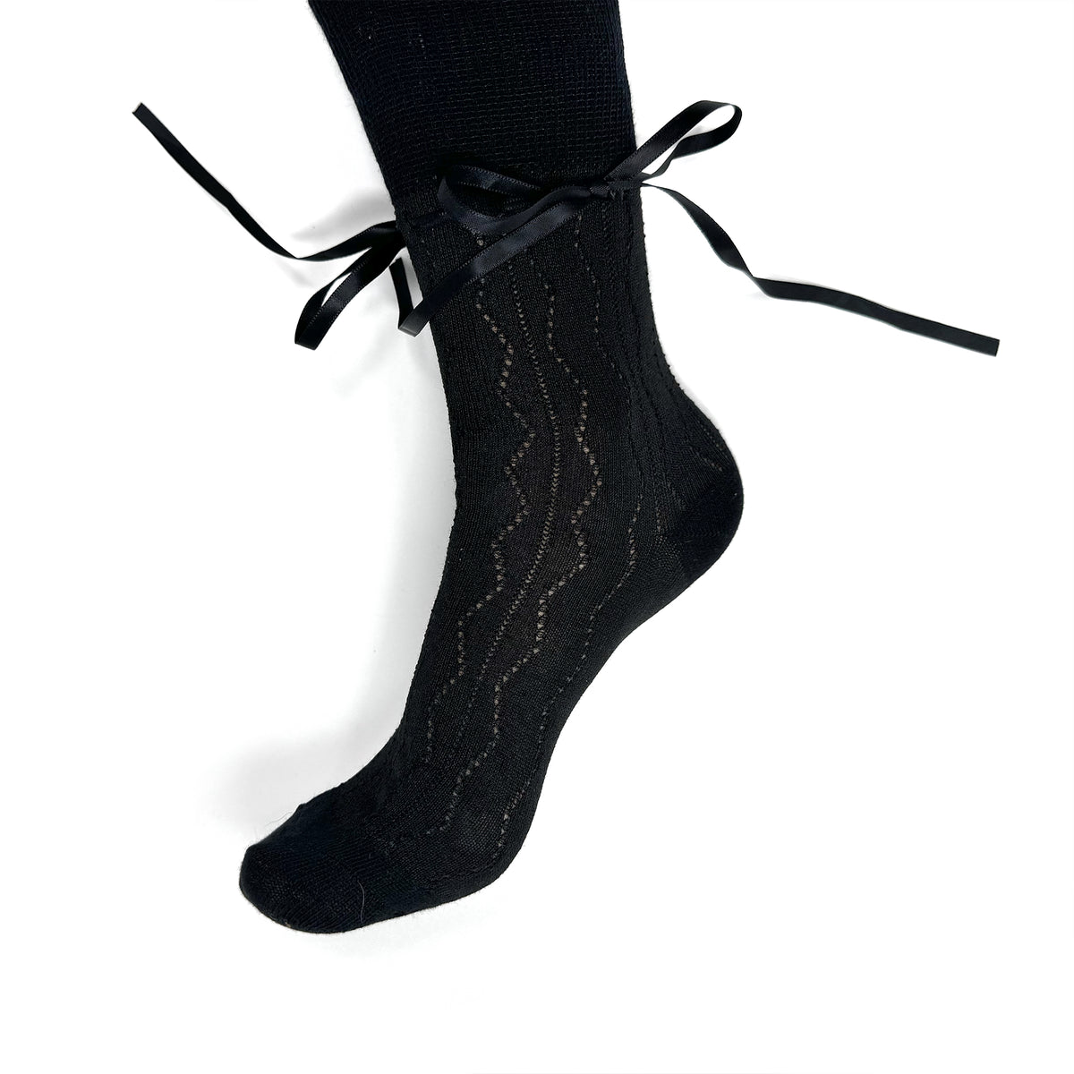 BALLERINA socks with satin ribbon lace up ties - black