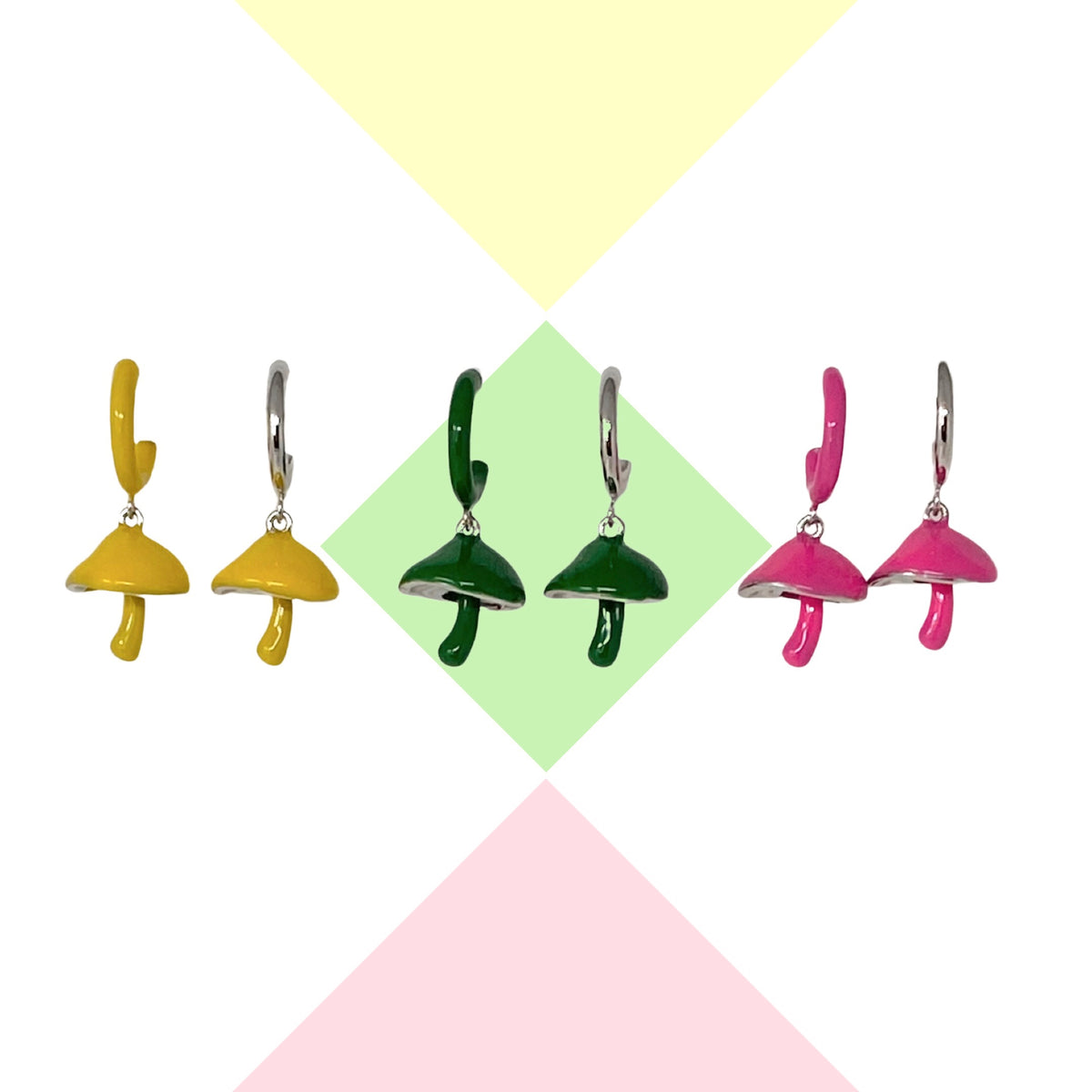 Mushroom metal dangle whimsical psychedelic earrings