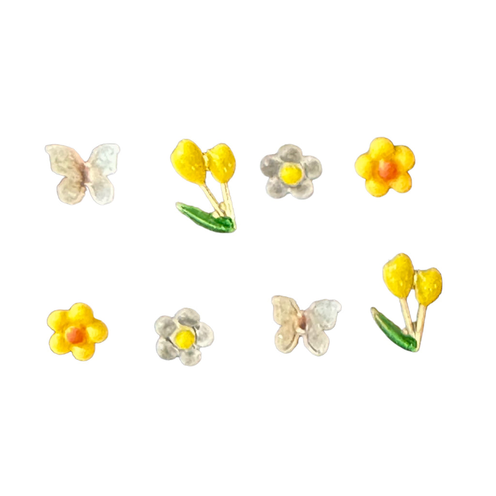 Flower and Butterfly Stud Earring Set