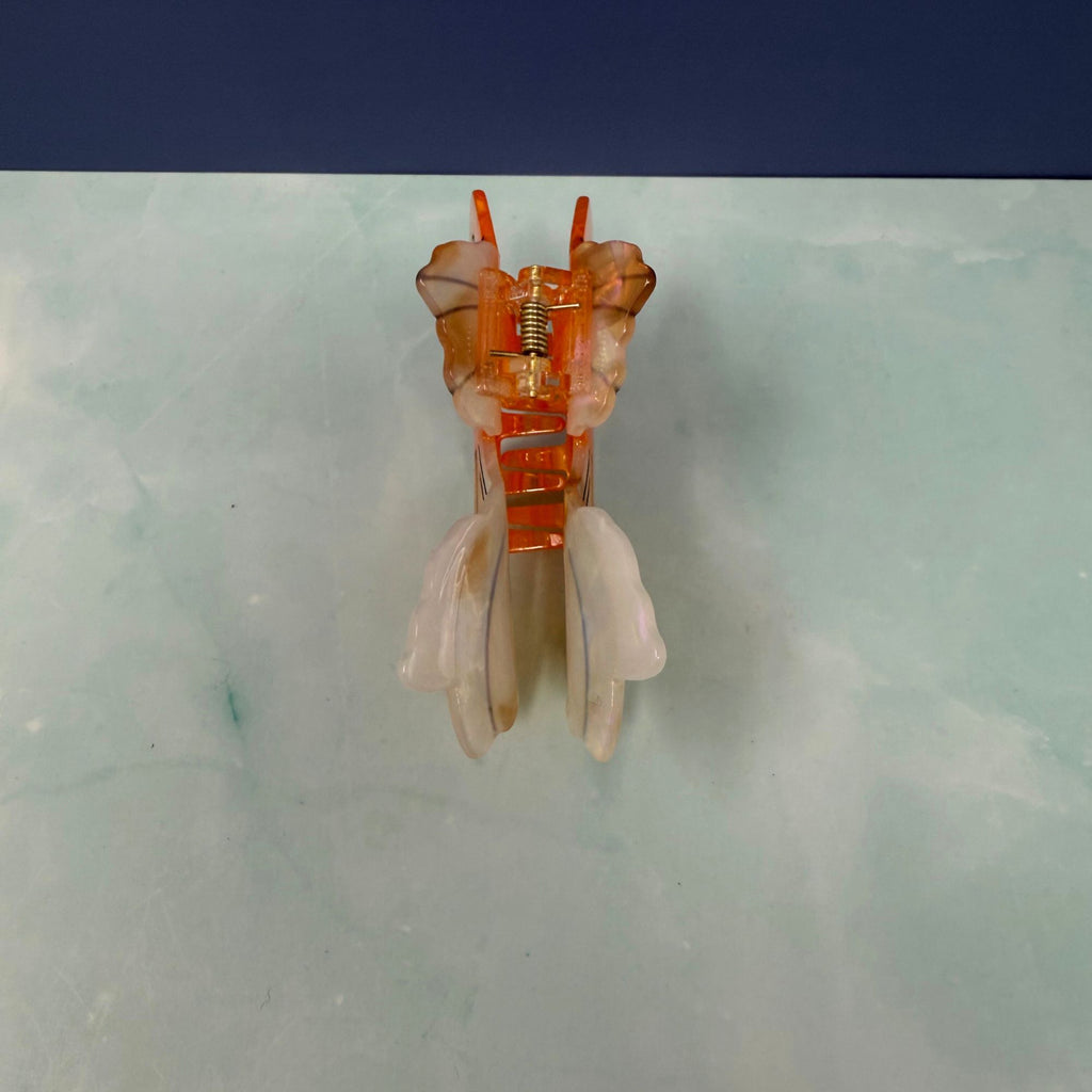 Large orange acetate goldfish hair claw clip with pearlescent tail