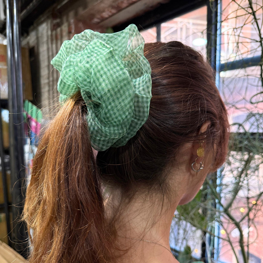 Oversized Gingham zoe Scrunchie – Sheer Pastel Hair - set of 1