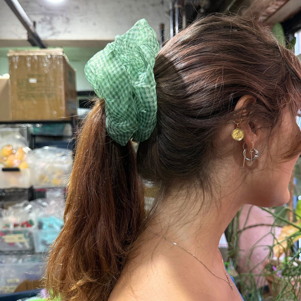 Oversized Gingham zoe Scrunchie – Sheer Pastel Hair - set of 1