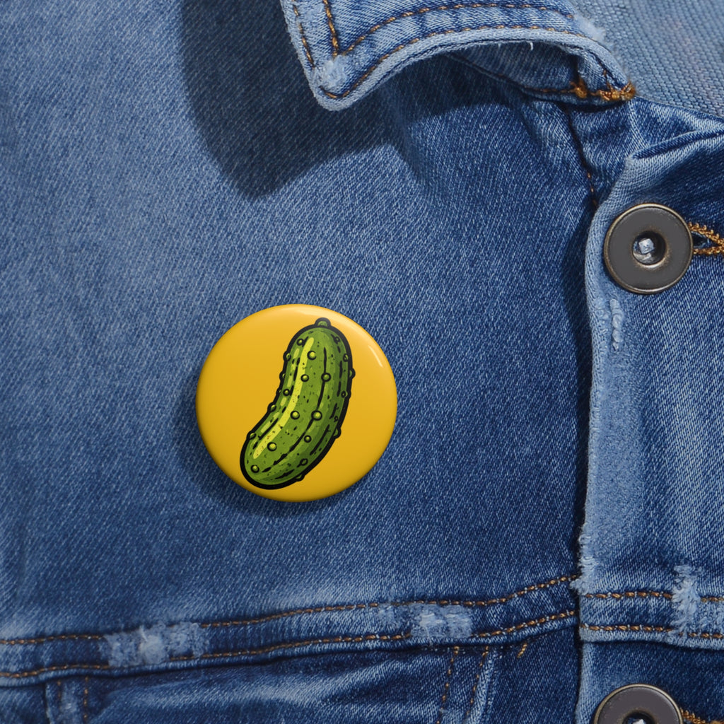 Pickle Pin Button — Cute Green Pickle Badge on Yellow Background ...