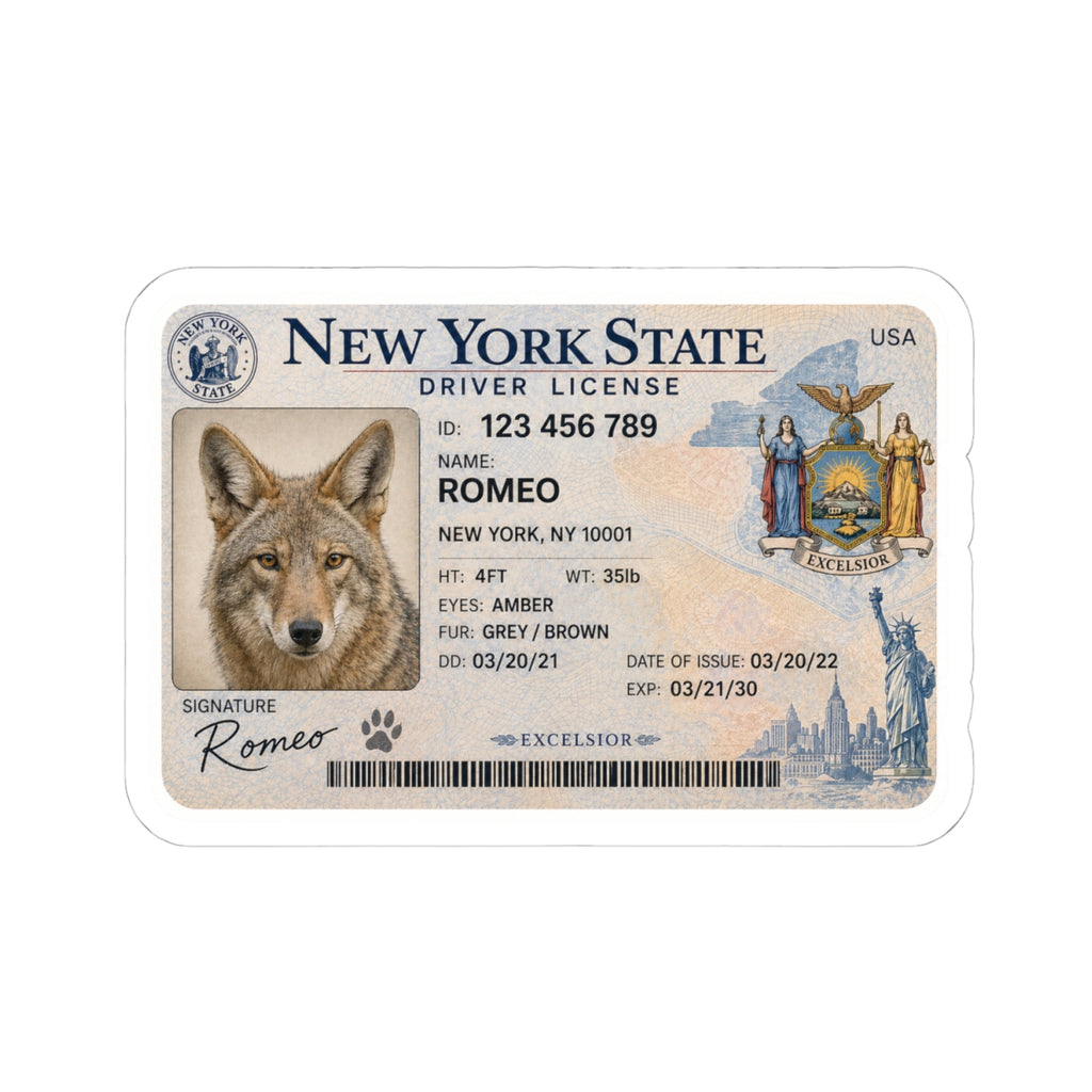 Romeo the Coyote New York Driver's License Sticker | Rainbow Unicorn ...