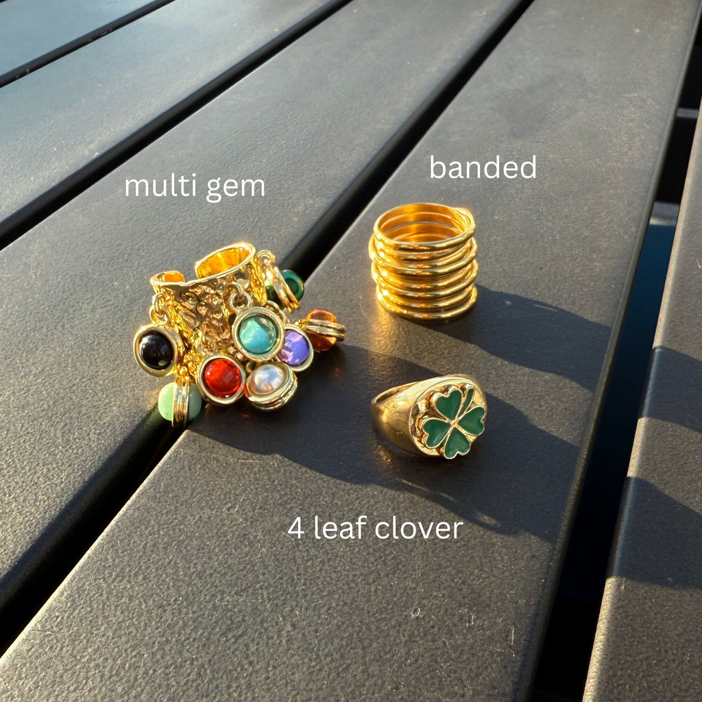 Statement Rings Collection – Signet Rings, Gem Rings, Lucky Clover, Evil Eye, Heart, Butterfly & Sunburst Styles