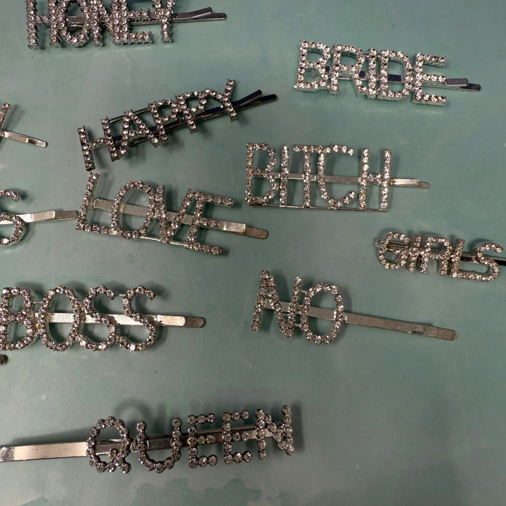 Crystal Word Hair Clips – Rhinestone & Pearl City Barrettes Collection