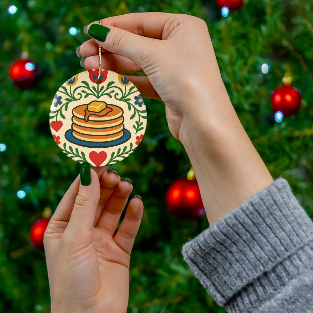 Pancake Stack Ceramic Ornament – Folk Art Breakfast Lover Christmas Décor