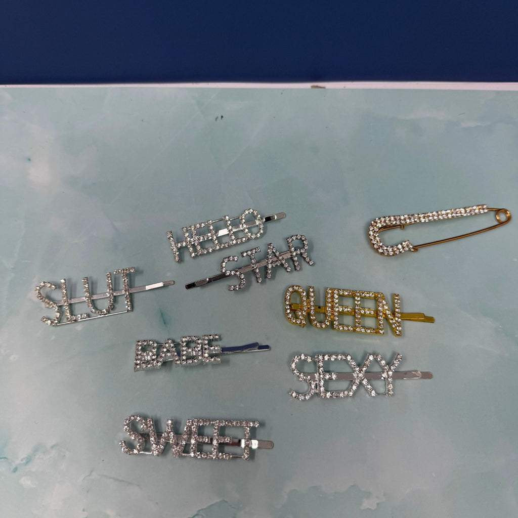 Crystal Word Hair Clips – Rhinestone & Pearl City Barrettes Collection