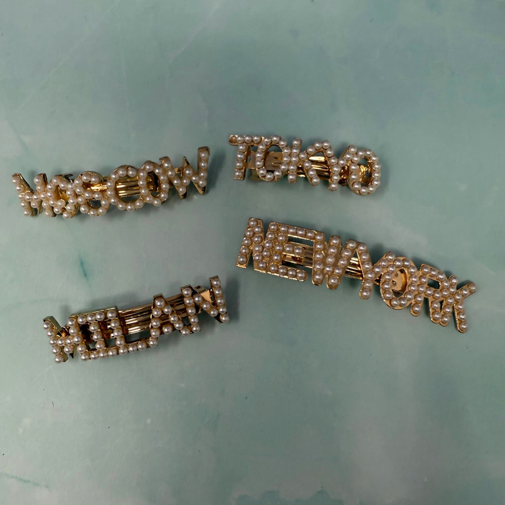 Crystal Word Hair Clips – Rhinestone & Pearl City Barrettes Collection