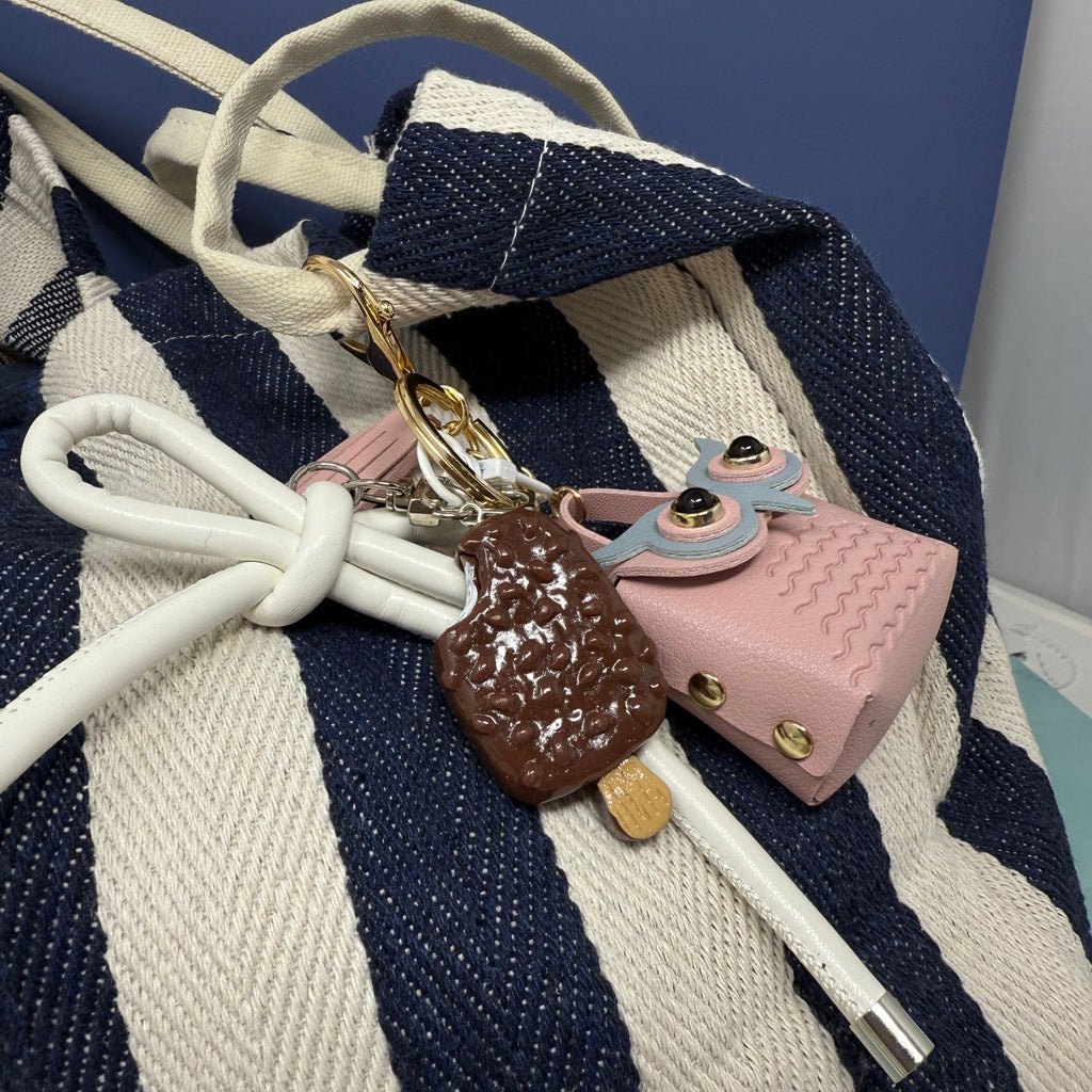 Pink Owl Bag Charm  Kawaii Pearl Chain Accessory, Pastel Purse Charm Gift, Cute Bag Key Ring with Tassel and Owl