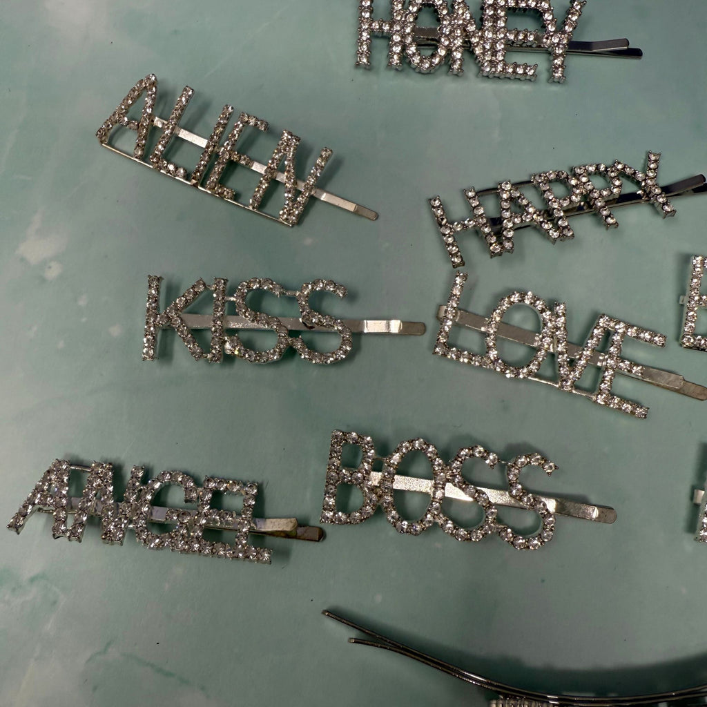 Crystal Word Hair Clips – Rhinestone & Pearl City Barrettes Collection