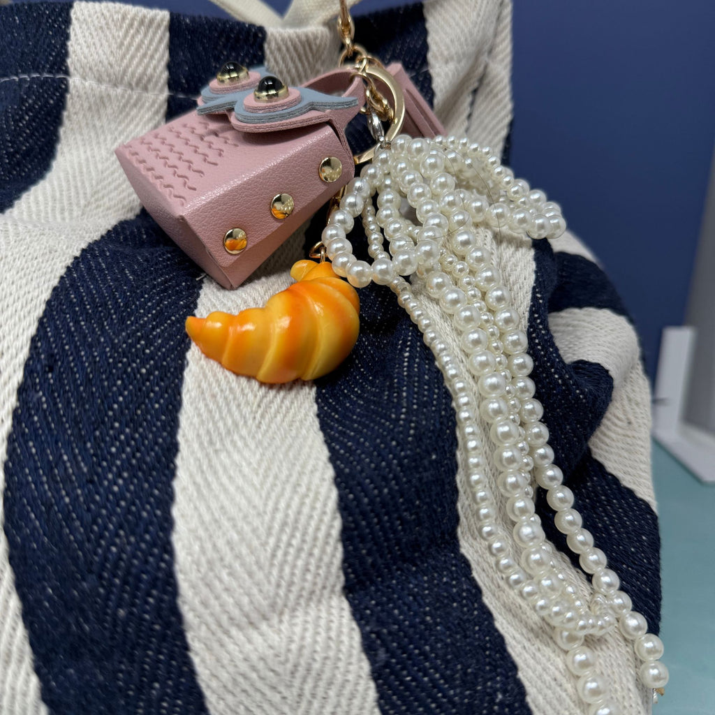 Pink Owl Bag Charm  Kawaii Pearl Chain Accessory, Pastel Purse Charm Gift, Cute Bag Key Ring with Tassel and Owl