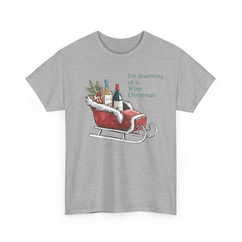 I’m Dreaming of a Wine Christmas T-Shirt – Festive Sled Design with Wine Bottle