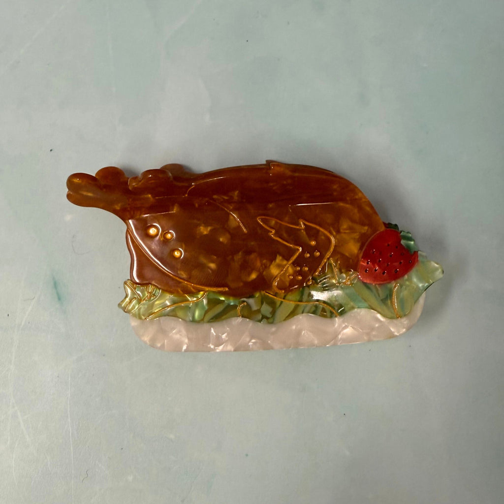 Medium roast turkey acrylic hair claw clip with festive cranberry fixings