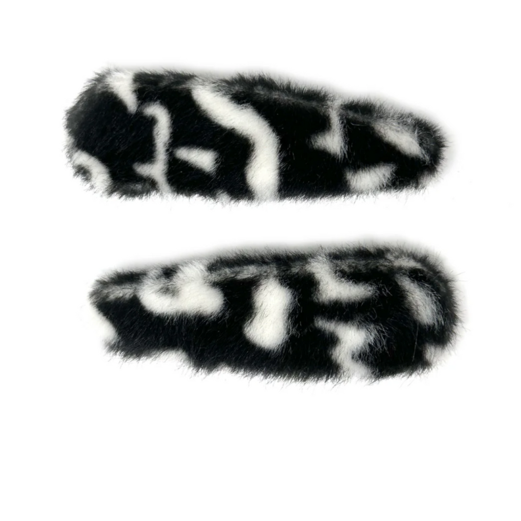 Faux fur leopard print hair clip in multiple colors, soft plush texture with secure barrette design