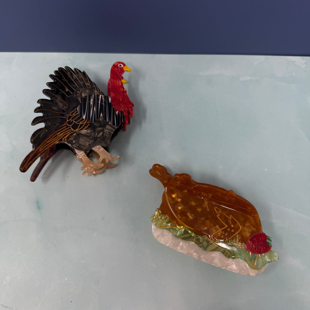 Thanksgiving turkey hair accessory with detailed feathers