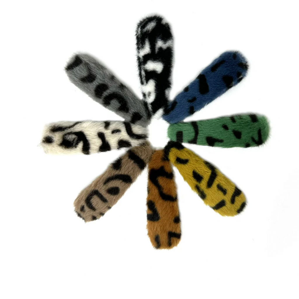 Faux fur leopard print hair clip in multiple colors, soft plush texture with secure barrette design