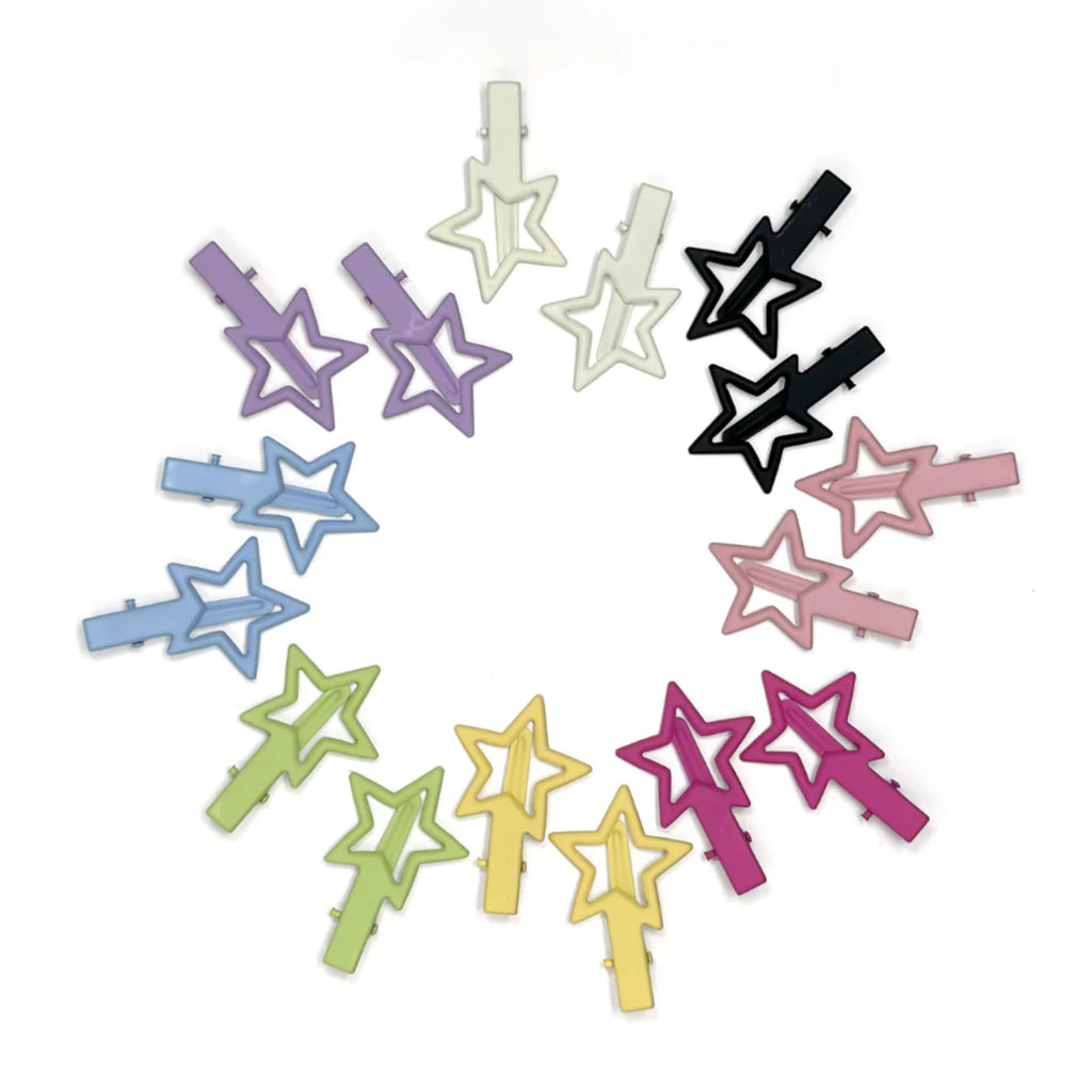 Set of 2 colorful shooting star hair clips with lightweight secure hold, fun design for kids and adults