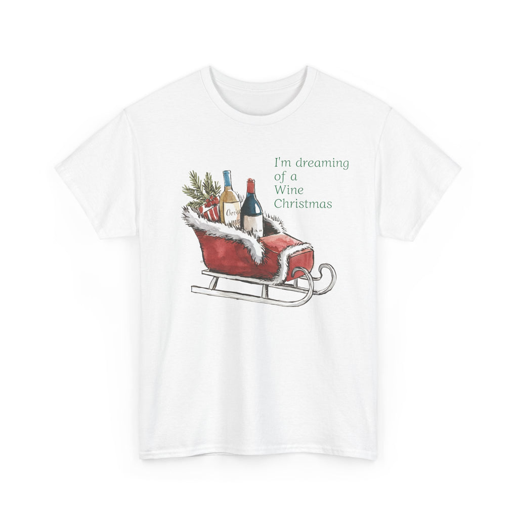 I’m Dreaming of a Wine Christmas T-Shirt – Festive Sled Design with Wine Bottle