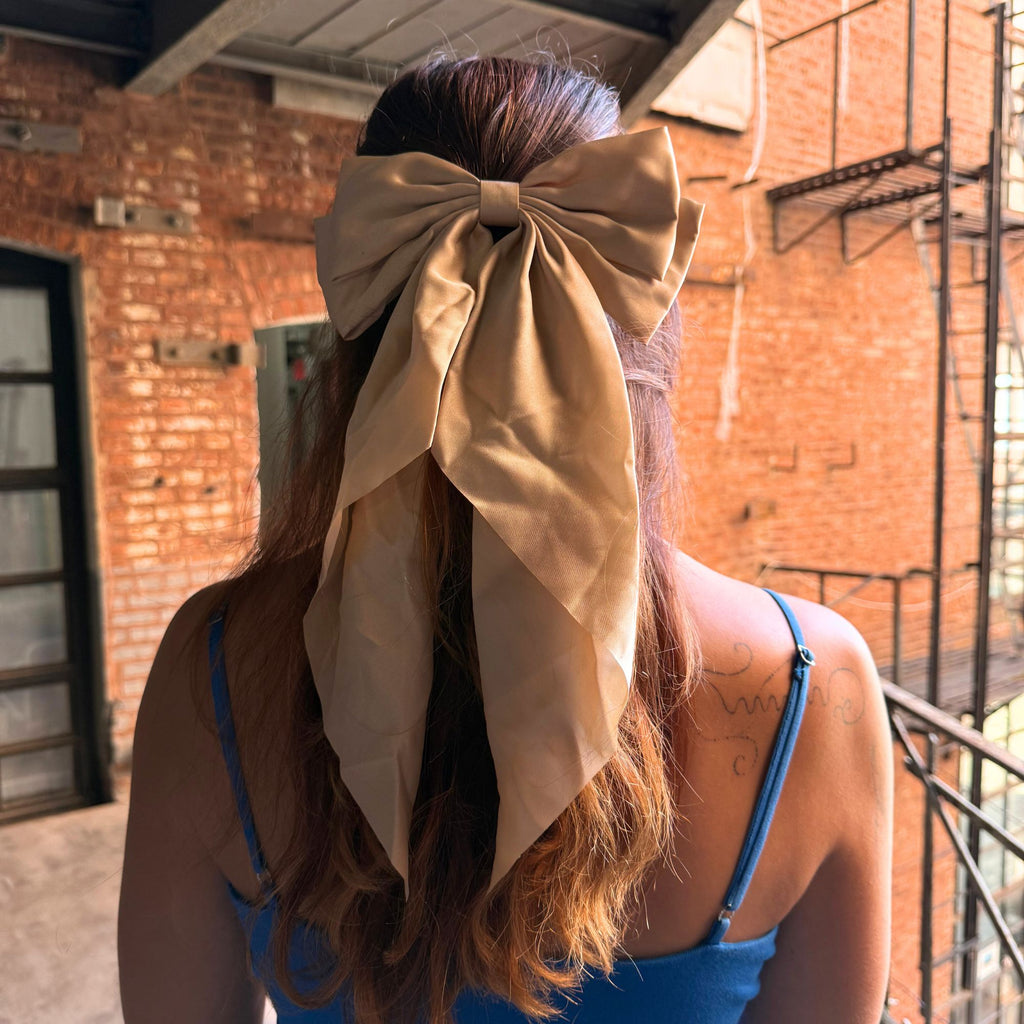 Luxurious satin Victoria hair bow in soft, elegant hues — perfect for parties, weddings, or holiday gifting.