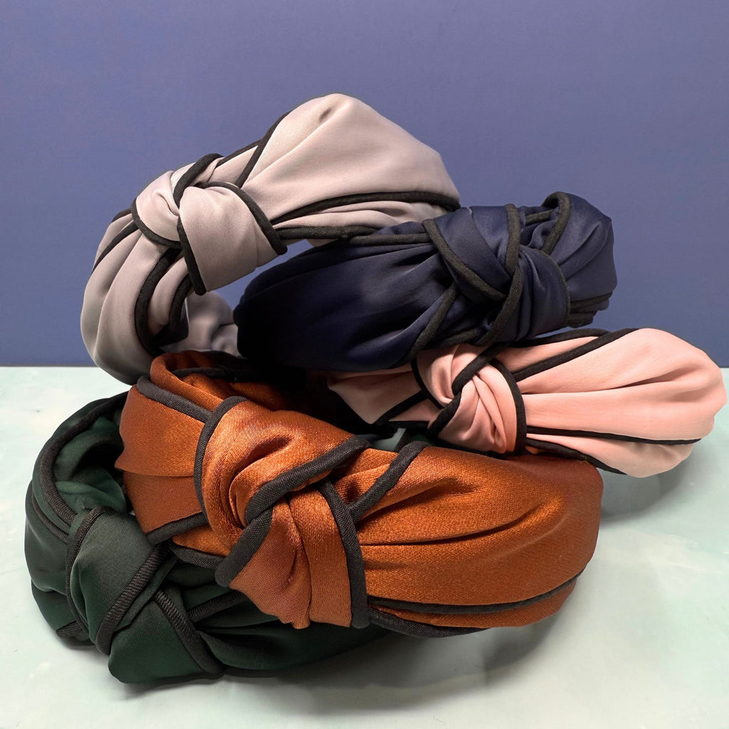 Satin Top Knot Headband with piping – Jewel Tones & Neutrals