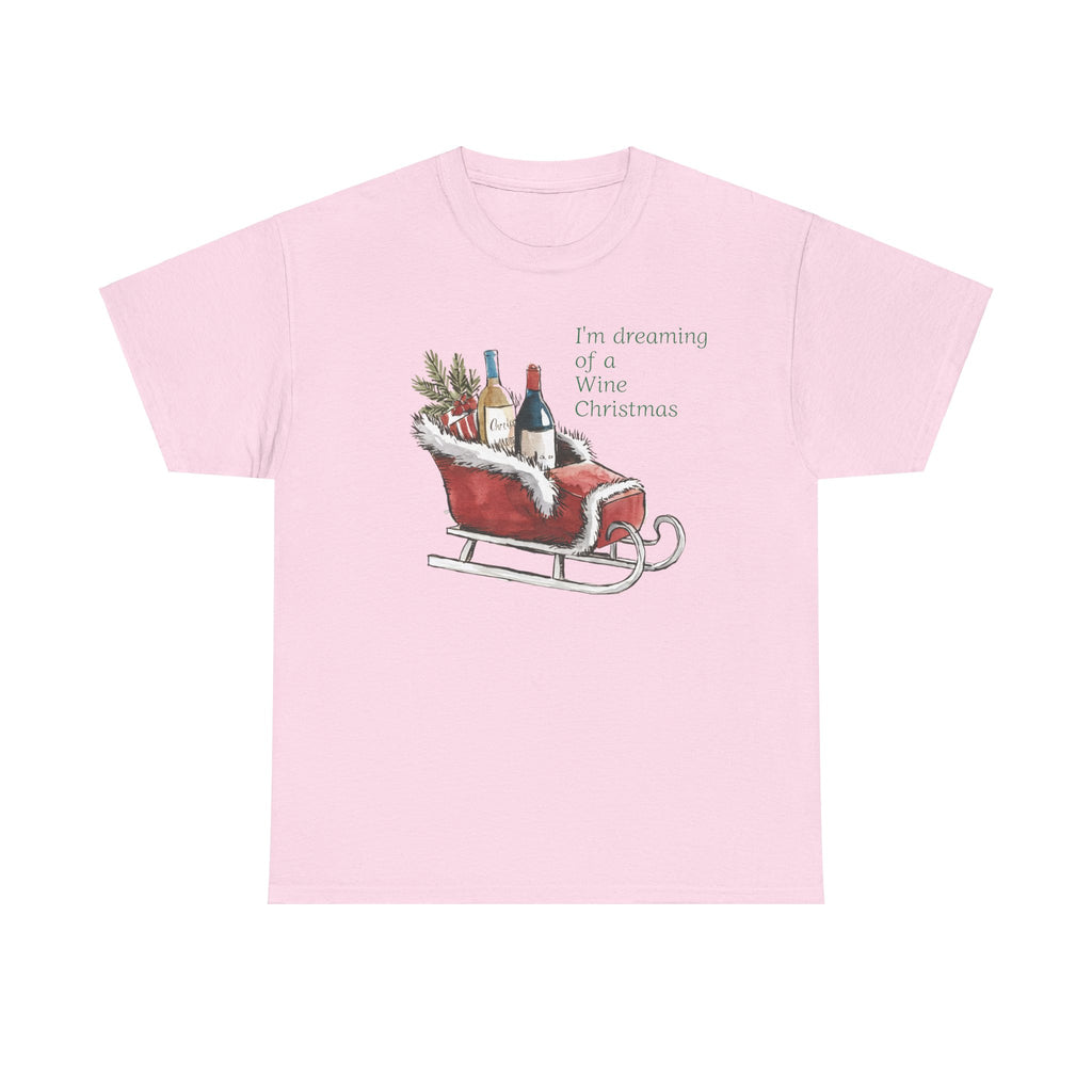 I’m Dreaming of a Wine Christmas T-Shirt – Festive Sled Design with Wine Bottle