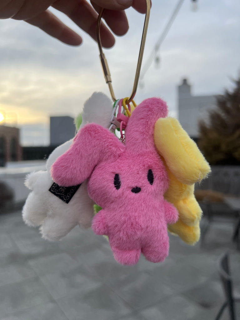 Plush bunny keychain with floppy ear in pastel colors, ideal for Easter or spring accessories.