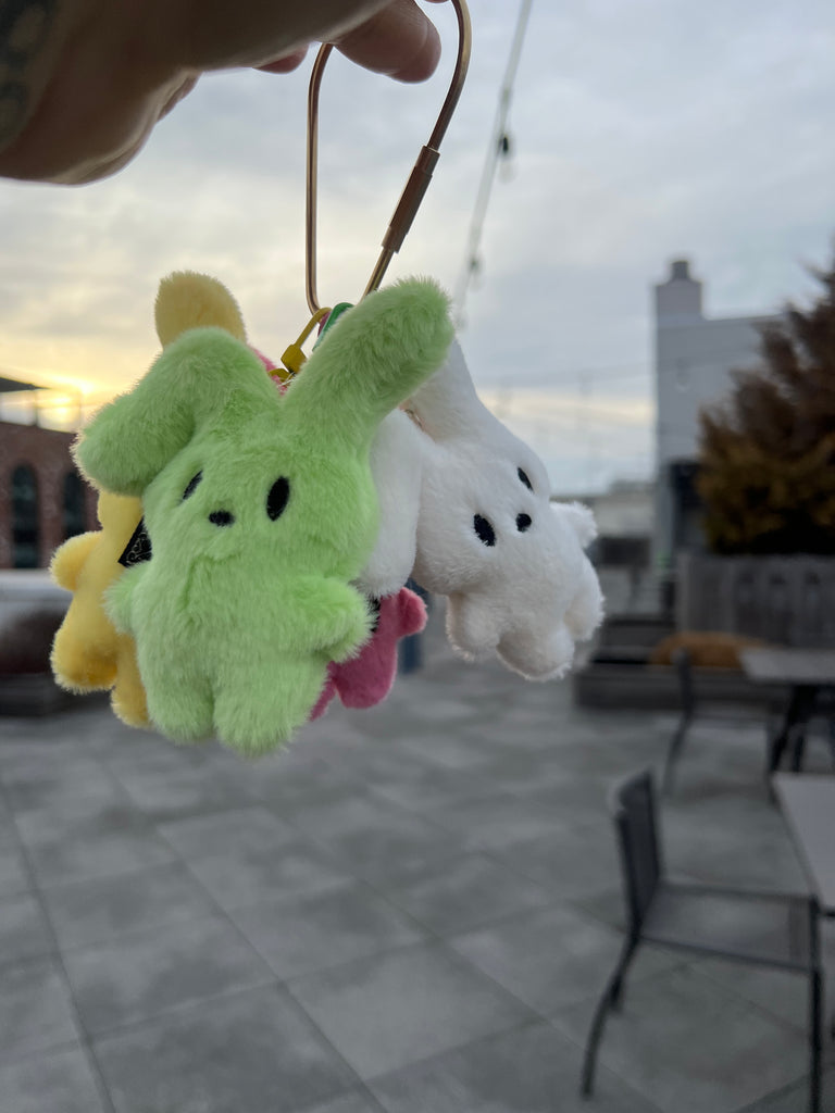 Plush bunny keychain with floppy ear in pastel colors, ideal for Easter or spring accessories.
