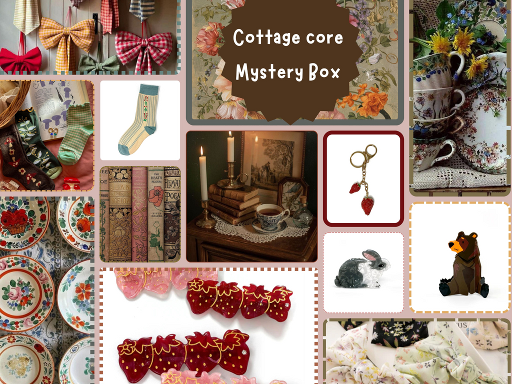 A beautifully curated mystery box inspired by cottagecore charm, featuring cozy, nature-inspired items to bring whimsy and warmth to your home.