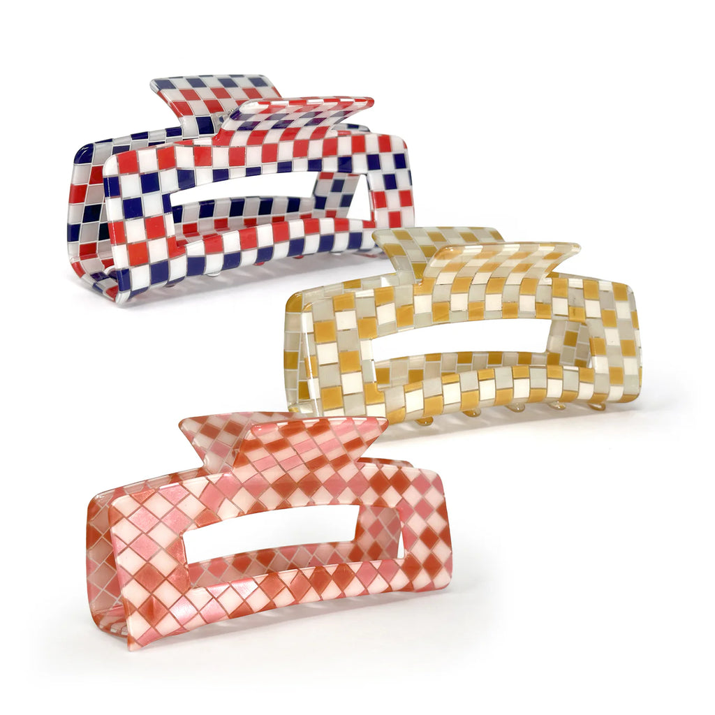 Square Check Hair Claw in acrylic with classic checked and diamond designs