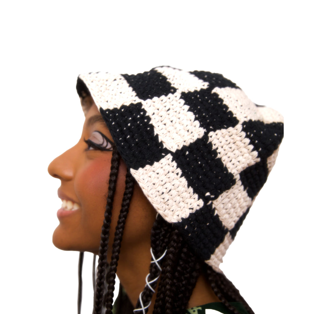 Crocheted Checkerboard Bucket Hat