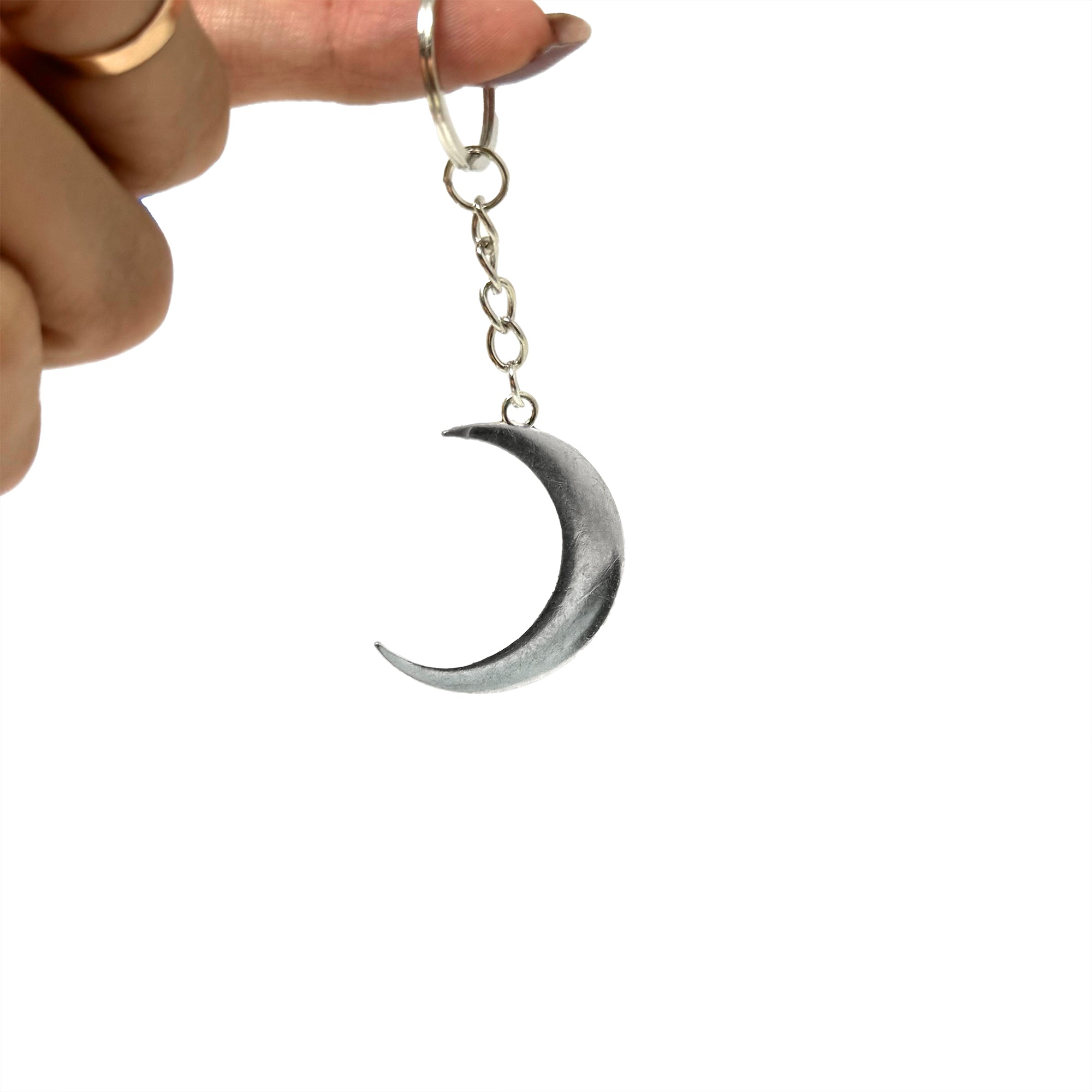 Crescent Moon Keychain – Silver Tone Lunar Charm | Rainbow Unicorn