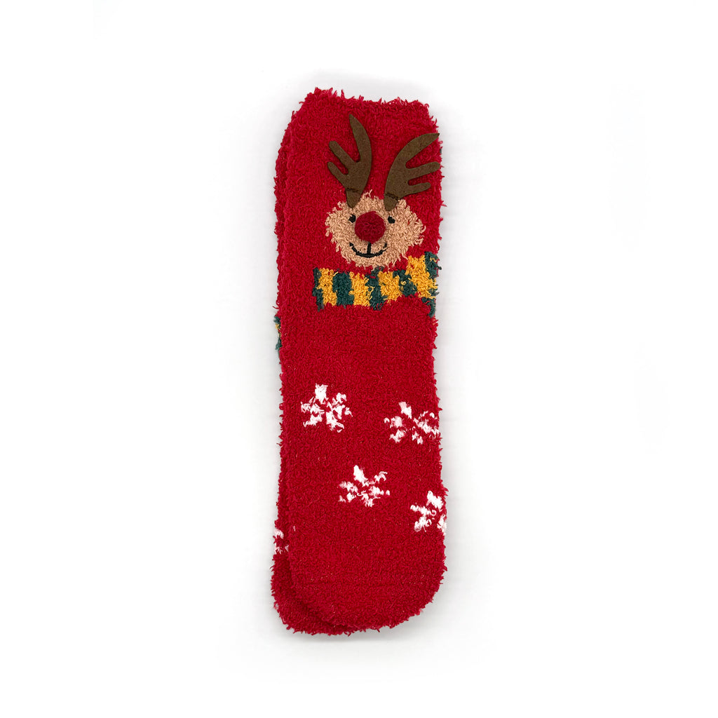 Festive Christmas-themed cozy socks for adults. Soft, warm, and perfect for holiday lounging or gifting. Fits sizes 7-10.